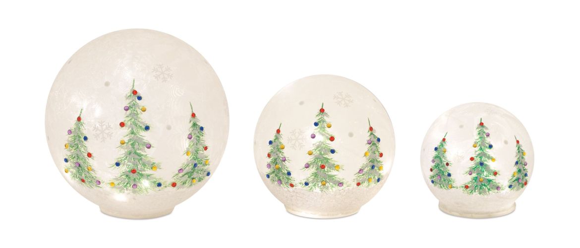 Christmas Tree Globe/Timer (Set of 3) 4.25"H, 5.5"H, 7.75"H Glass