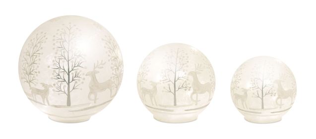 Deer and Tree Globe/Timer (Set of 3) 4.25"H, 5.5"H, 7.75"H Glass