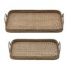 Tray (Set of 2) 16"L x 10"W, 19"L x 12"W Rattan/Wood