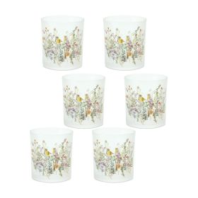 Bird and Floral Pattern Votive (Set of 6) 3"D x 3.25"H Glass