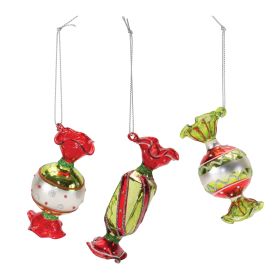 Candy Ornament (Set of 12) 3.25"H Glass