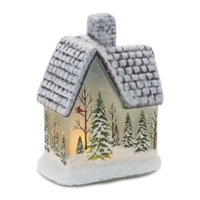 House w/Trees and Cardinal (Set of 2) 7.5"H Glass 2 AAA Batteries, Not Included