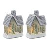 House w/Trees and Cardinal (Set of 2) 7.5"H Glass 2 AAA Batteries, Not Included