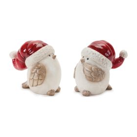 Bird w/Santa Hat (Set of 6) 4.25"H Terra Cotta