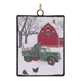 Truck and Barn Ornament (Set of 12) 6.25"H Metal