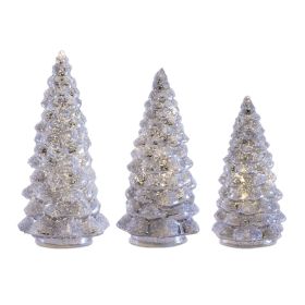 LED Tree (Set of 3) 7"H, 8"H, 9"H Glass 2 AA Batteries, Not Included