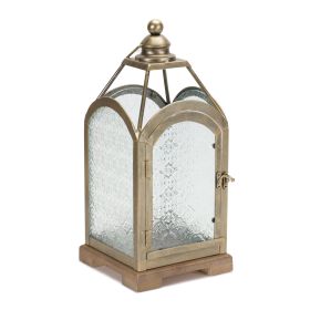 Lantern 16"H Iron/Wood/Glass