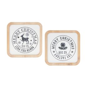 Christmas Mail Stamp Plaque (Set of 12) 5"SQ MDF/Wood