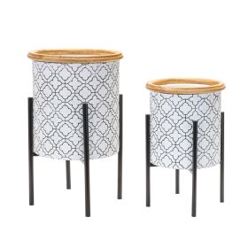 Planter (Set of 2) 10"D x 16"H, 12"D x 20"H Iron/Wood