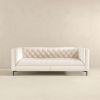Evelyn Mid Century Modern Cream Leather Luxury Chesterfield Sofa