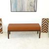 Austin Mid Century Modern Solid  Dark Tan Leather Bench