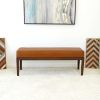 Austin Mid Century Modern Solid  Dark Tan Leather Bench