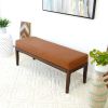 Austin Mid Century Modern Solid  Dark Tan Leather Bench