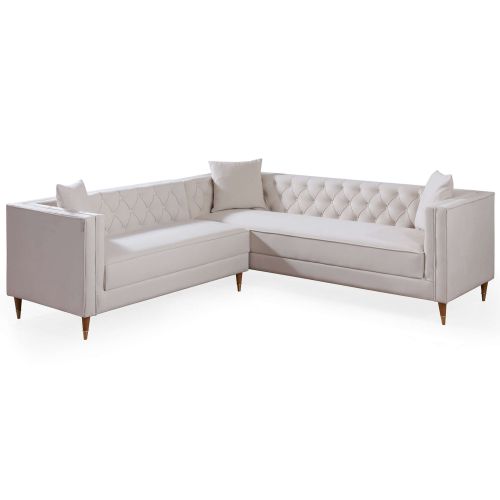 Lewer Mid Century Modern Cream Velvet Sofa