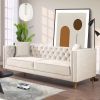 Autumn Mid-Century Modern  Cream Velvet Sofa