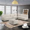 London Mid-Century Modern Genuine Leather Corner Modular Sofa - Grey Leather