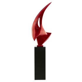Metallic Red Sail Floor Sculpture With Black Stand, 70" Tall