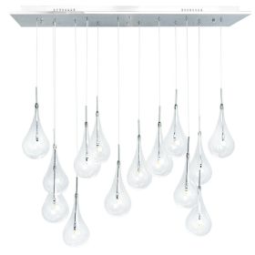 Modern Glass Drops Chandelier // 14 Lights // Rectangular Chrome Canopy