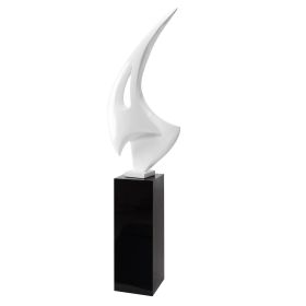 White Sail Floor Sculpture With Black Stand, 70" Tall