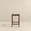 James Mid-Century Modern Black Genuine Leather Bar Stool