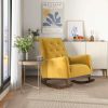 Demetrius Mid-Century Modern Dark Yellow Velvet  Solid Wood Rocking Chair
