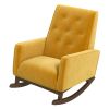 Demetrius Mid-Century Modern Dark Yellow Velvet  Solid Wood Rocking Chair
