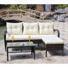 3-Piece Wicker Rattan Patio Conversation Set – Outdoor Sectional Sofa with Beige Cushions