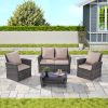 4 Piece Outdoor Patio Furniture Set with Tempered Glass Coffee Table