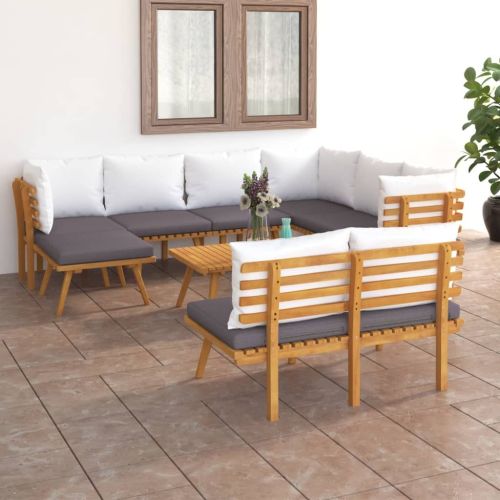 9 Piece Patio Lounge Set Solid Acacia Wood
