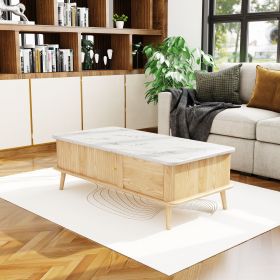 1pc Mid Century Modern Coffee Table with Storage, 51.2 Inch Rectangle Wooden Accent Center Tables,surface made of robust rock board and Solid Wood Leg
