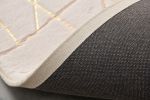 Luxury Machine Washable Beige Geometric Abstract Gold-Gilded Chinchilla Faux Fur Area Rug