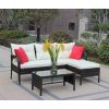 3-Piece Wicker Rattan Patio Conversation Set – Outdoor Sectional Sofa with Beige Cushions
