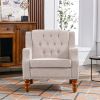 Beige Accent Chair, Living Room Chair, Footrest Chair Set with Vintage Brass Studs, Button Tufted Upholstered Armchair for Living Room, Comfy Reading