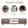 TV Stand for 55/60/65/70", Wood Entertainment Center with Power Outlets, Media Console with Sliding Doors and Open Shelf for Living Room, Walnut[Unabl