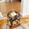 3 Piece Tempered Glass Surface Coffee Table Set, Decor Coffee Table Round End Side Table with Sturdy Construction for Living Room (Rustic Black)