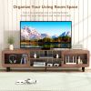 TV Stand for 55/60/65/70", Wood Entertainment Center with Power Outlets, Media Console with Sliding Doors and Open Shelf for Living Room, Walnut[Unabl