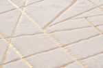 Luxury Machine Washable Beige Geometric Abstract Gold-Gilded Chinchilla Faux Fur Area Rug