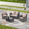 4 Piece Outdoor Patio Furniture Set with Tempered Glass Coffee Table