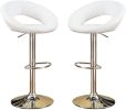 White Faux Leather Stool Adjustable Height Chairs Set of 2 Chair Swivel Design Chrome Base PVC Dining Furniture