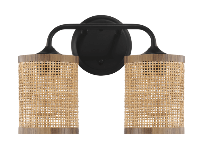 Quell Double Light Vanity With Natural Rattan Shade Wall Lamp