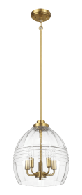 Zen Five Pendant Chain Hanging Light with Clear Glass - Satin Brass