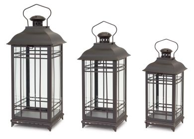 Lantern (Set of 3) 14"H, 17"H, 20"H Metal/Glass (Option: Metal, GlassBlack)