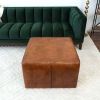 Mallory Mid-Century Square Genuine Leather Upholstered Ottoman in Tan