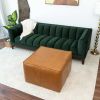 Mallory Mid-Century Square Genuine Leather Upholstered Ottoman in Tan