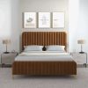 Valery Queen // King Size Cognac Velvet Platform Bed