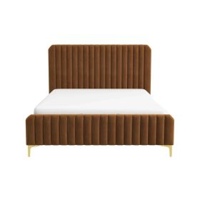 Valery Queen // King Size Cognac Velvet Platform Bed (size: King)