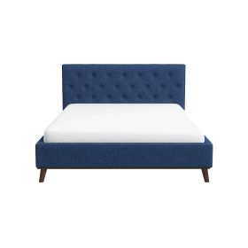 Graceville Mid-Century Modern Queen//King Navy Blue Fabric Platform Bed (size: Queen)