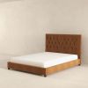 Donald Mid Century Modern Cognac  Velvet Platform Bed