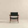 Melody Black Strap Leather Teak Wood Lounge Chair