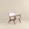 Melody Black Strap Leather Teak Wood Lounge Chair